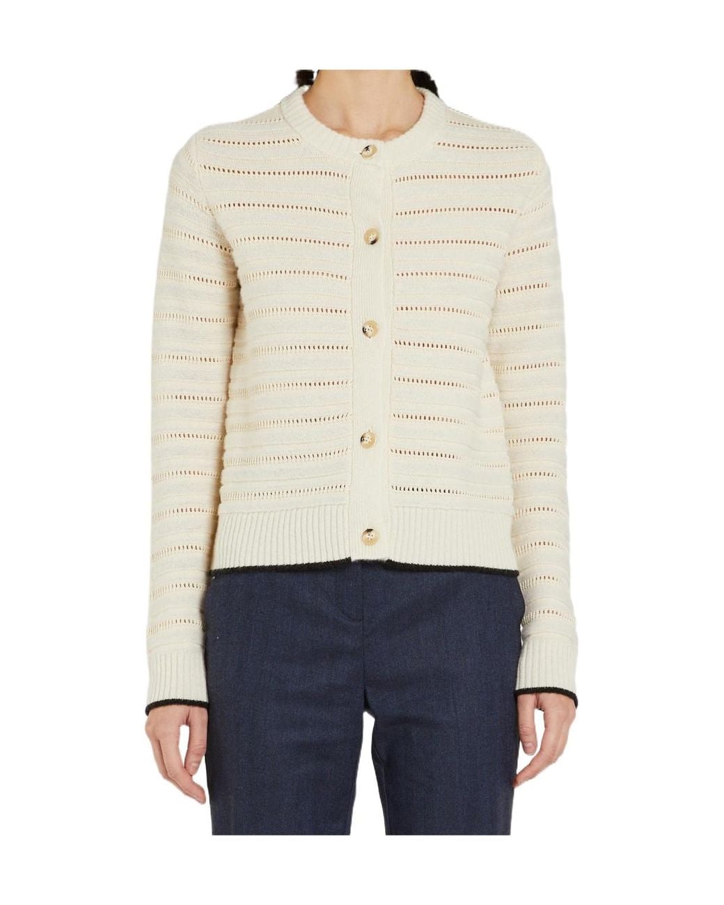Marella White Long-Sleeved Knitted Cardigan