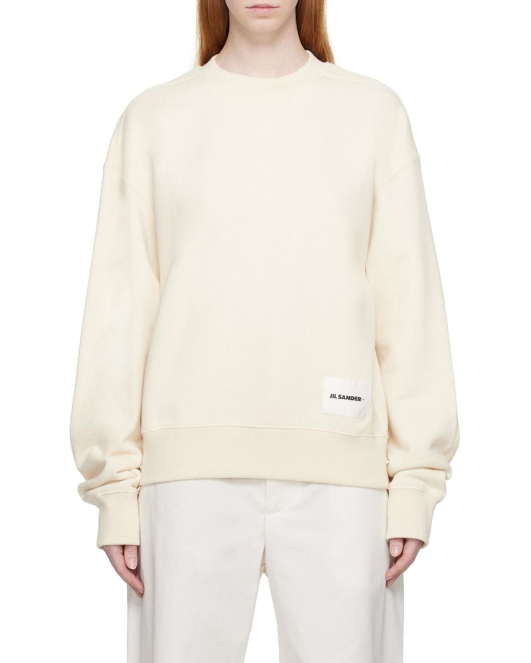 Jil Sander Natural Logo-Patch Straight Hem Sweatshirt
