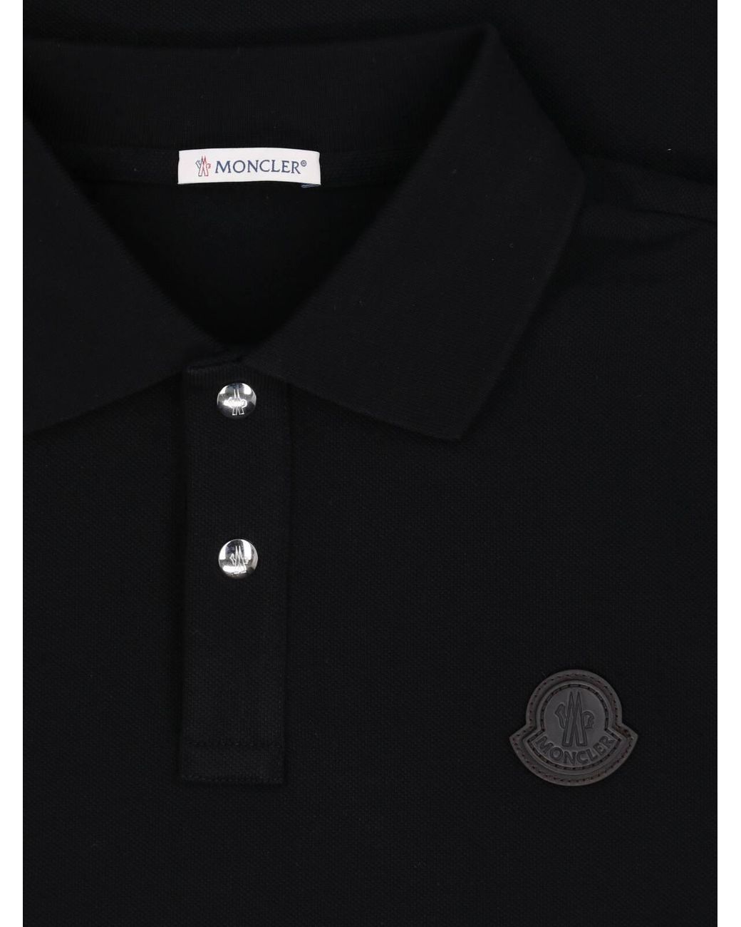 Moncler Black Logo Patch Piqué Polo Shirt for men