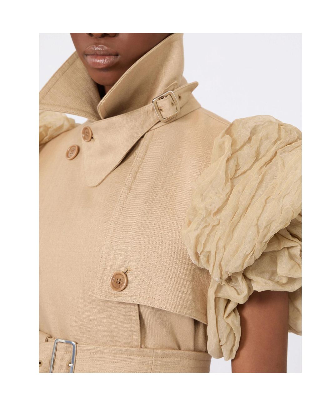 Max Mara Natural Mxsecru Puff-Sleeve Belted Dress