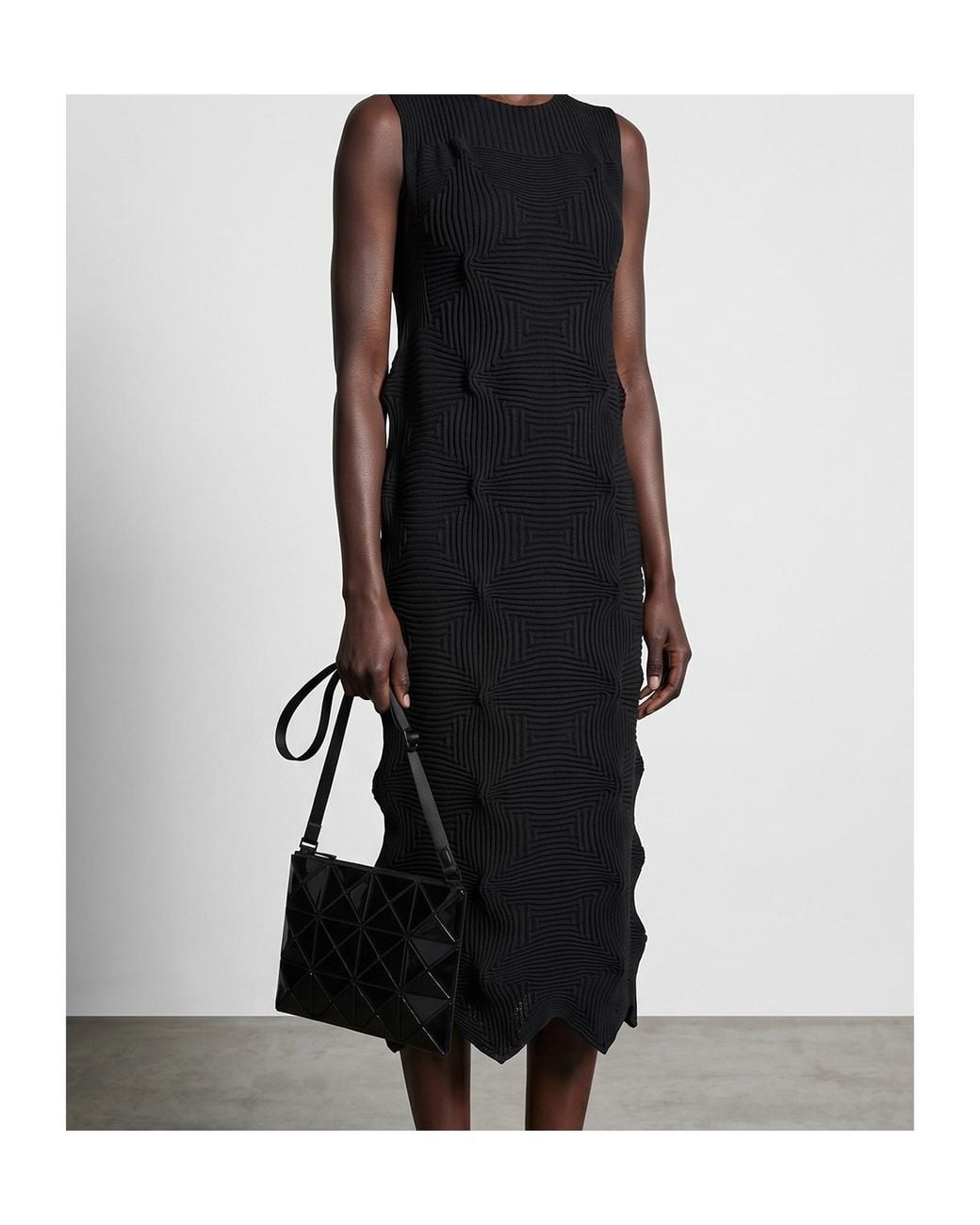 Issey Miyake Black Geometric-Patterned Shoulder Bag