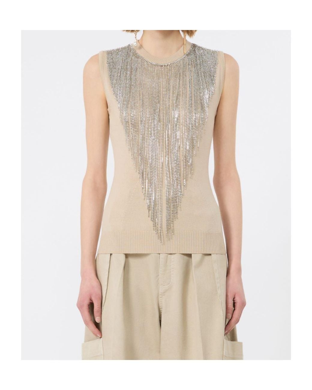 Sportmax Natural Fringed Crystal-Embellished Top