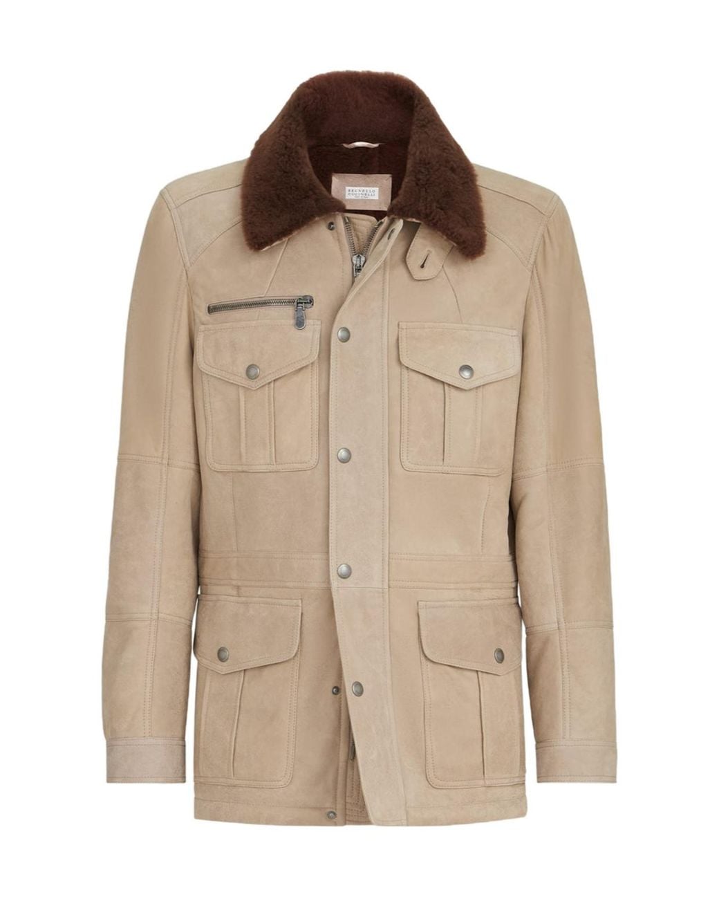 Brunello Cucinelli Brown Waxed Shearling Safari Jacket for men