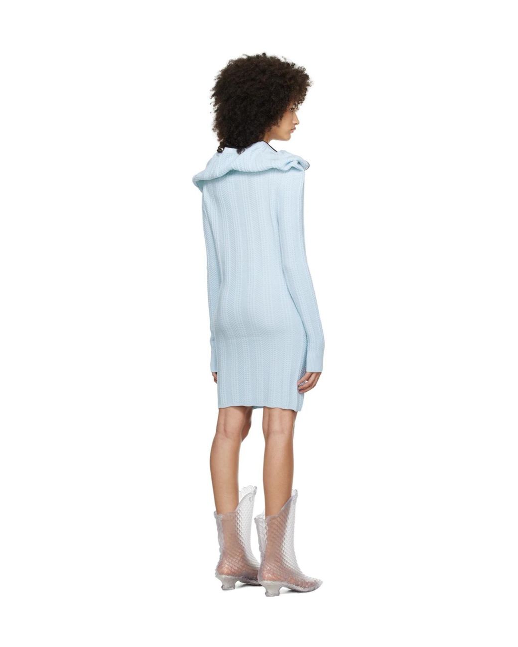 Y. Project Blue Ruffle-Collar Merino Mini Dress