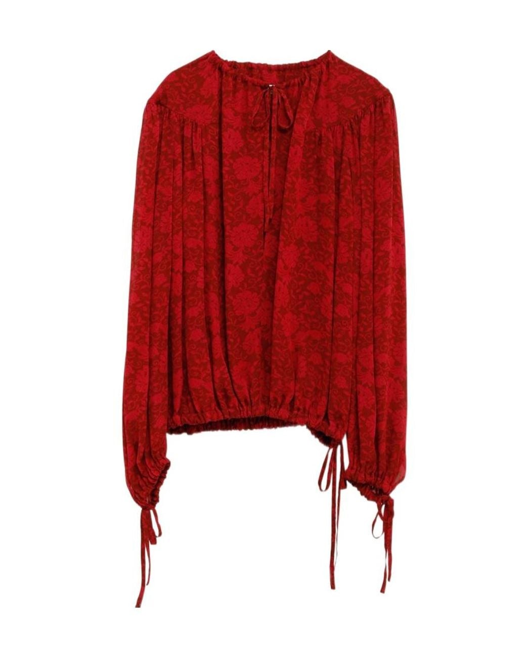Dries Van Noten Red Round Neck Long Sleeve Top