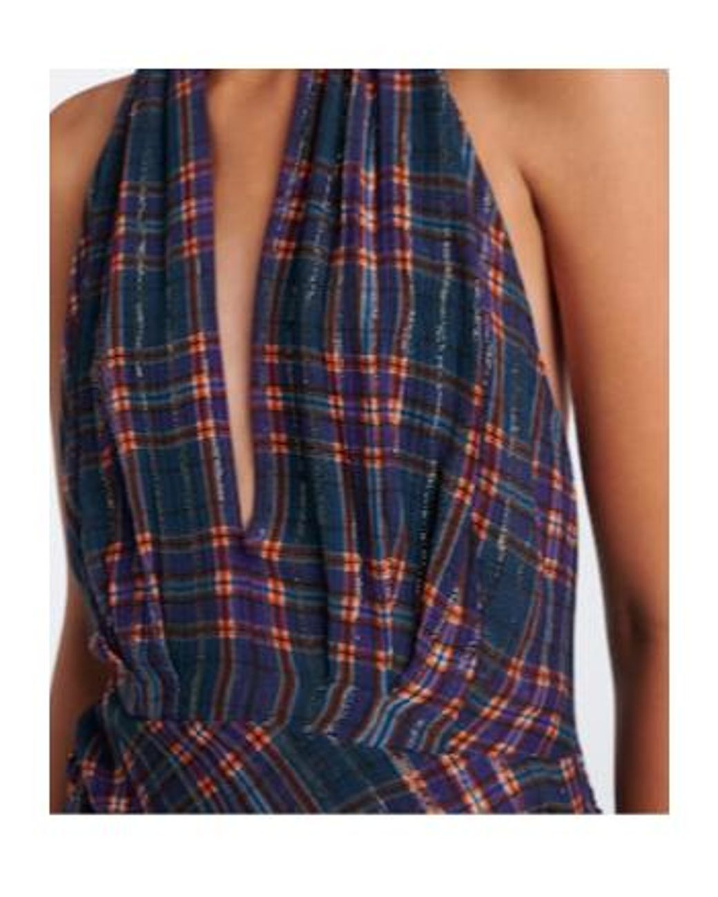 Dries Van Noten Blue Plaid Lamé Halterneck Top