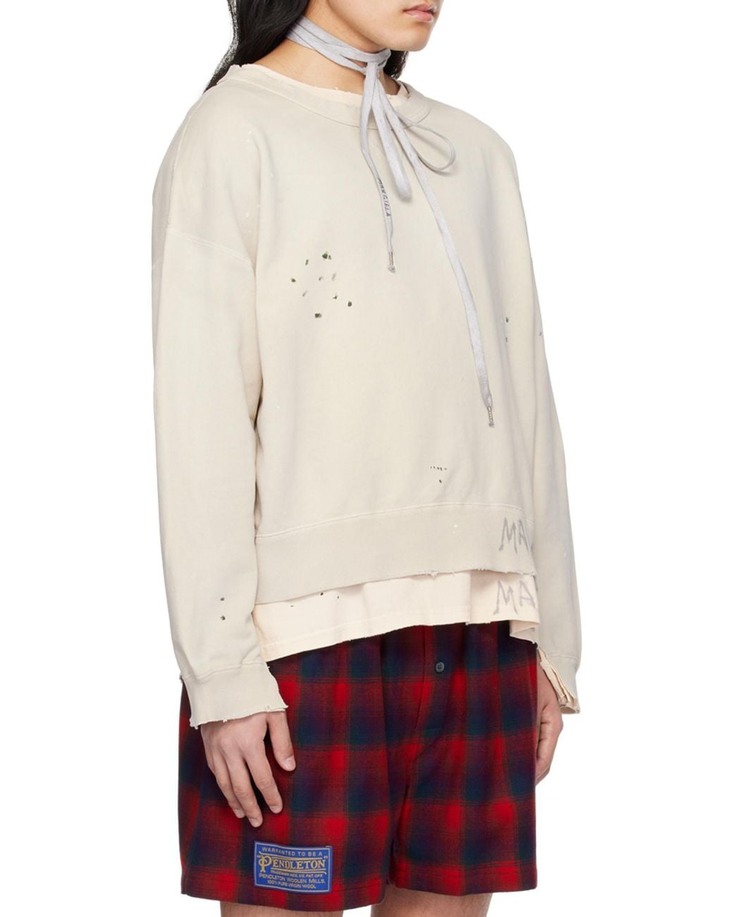 Maison Margiela Natural Handwritten Raw-Cut Edge Distressed Sweatshirt for men