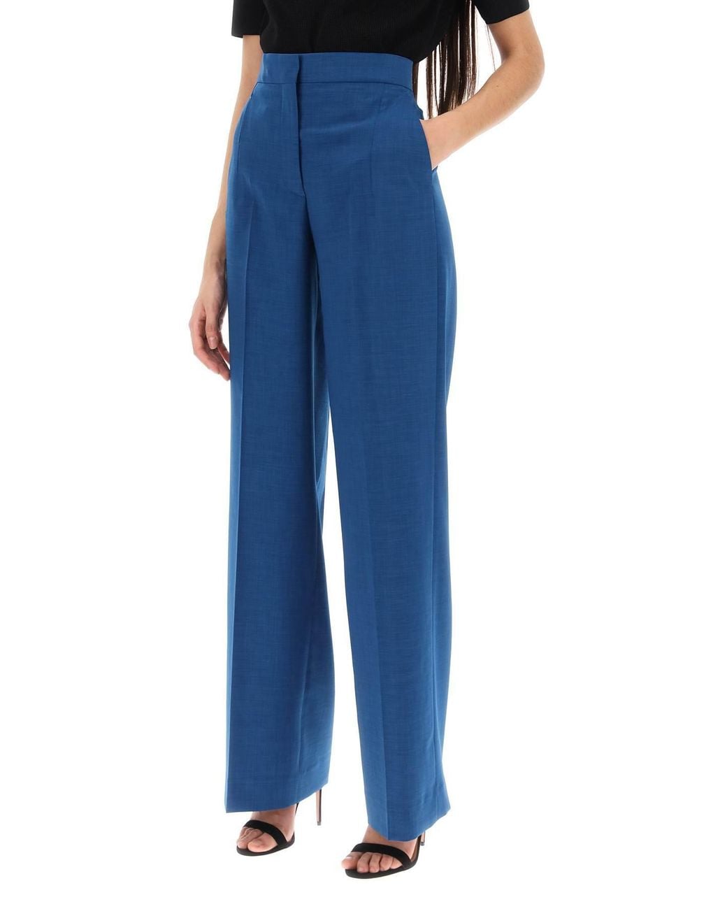 Tory Burch Blue Front-Pleat Tailored Trousers
