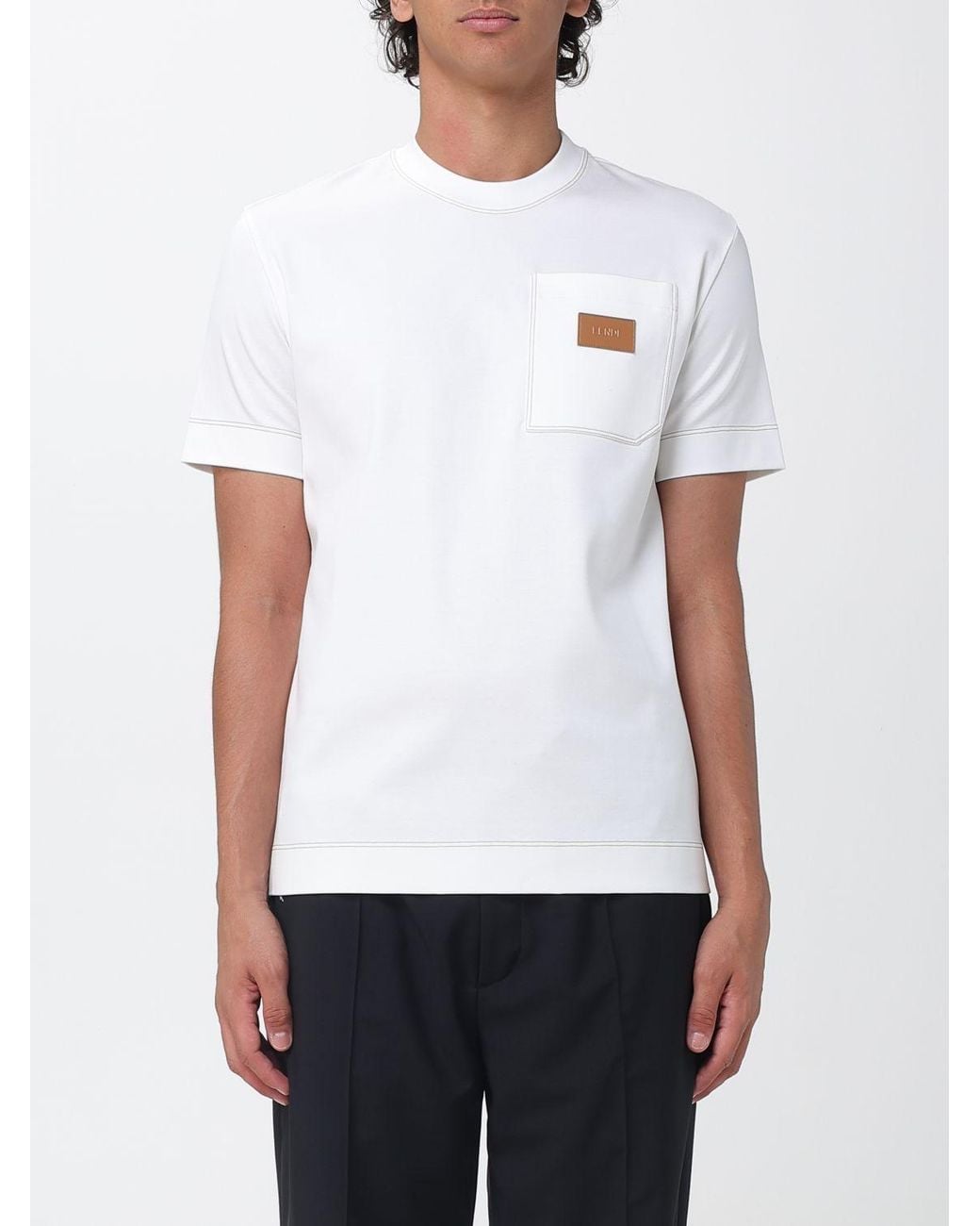 Fendi White Logo Patch Crewneck T-Shirt for men