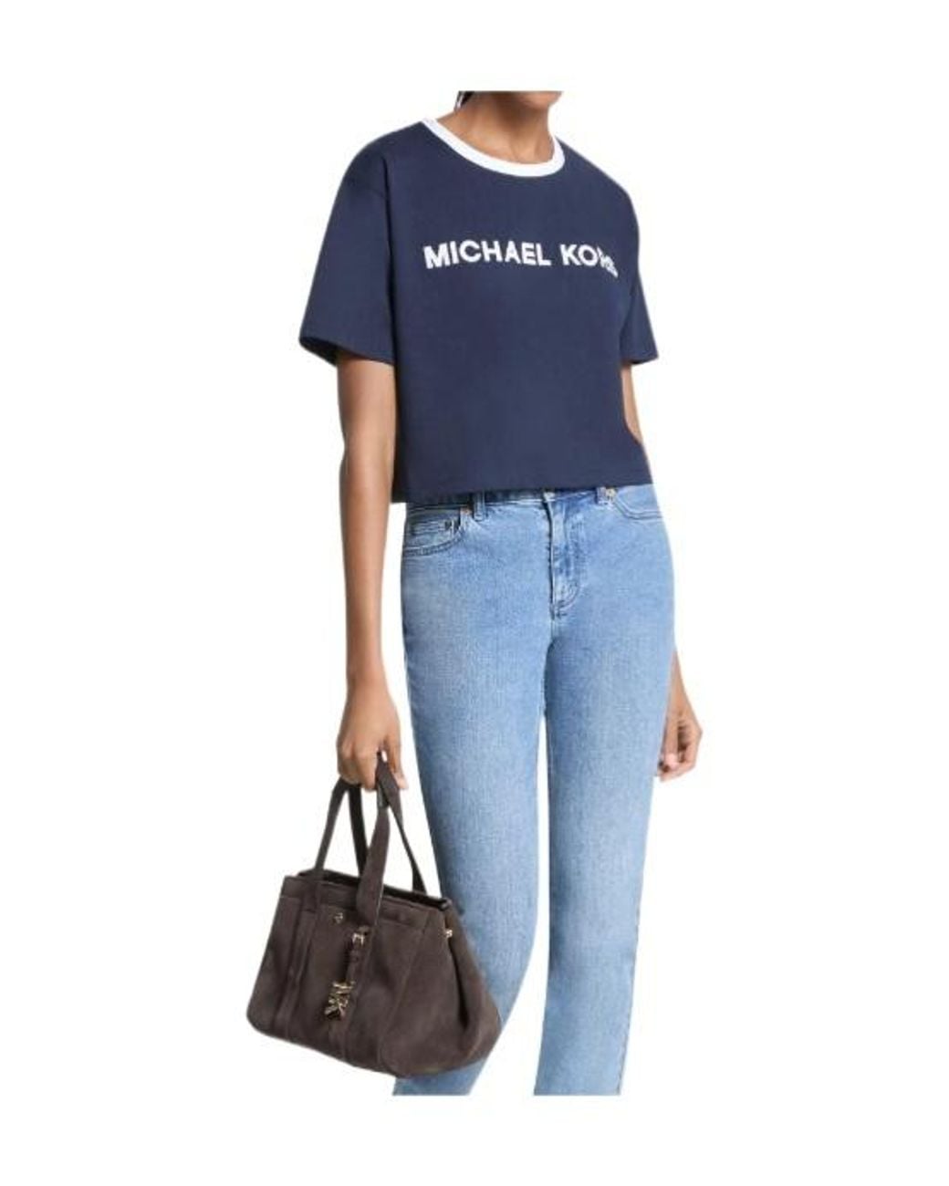 Michael Kors Blue Logo-Embroidered T-Shirt