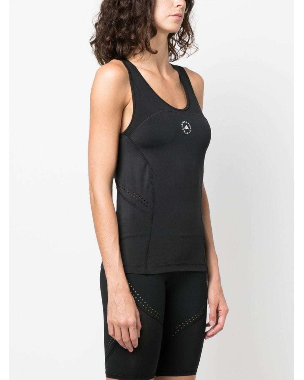 Adidas By Stella McCartney Black Logo Printed Racerback Tank Top