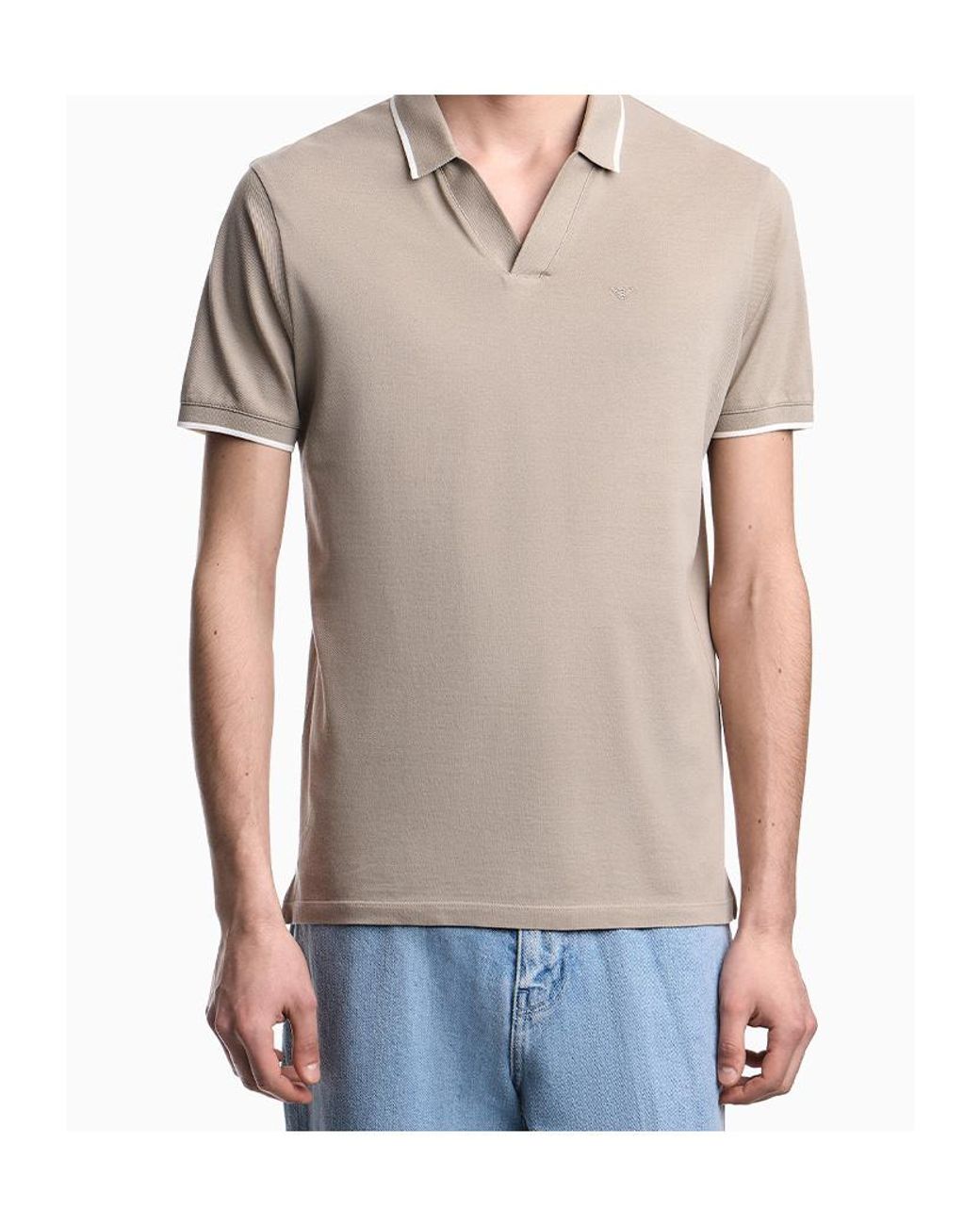 Emporio Armani White Piqued V-Neck Polo Shirt for men