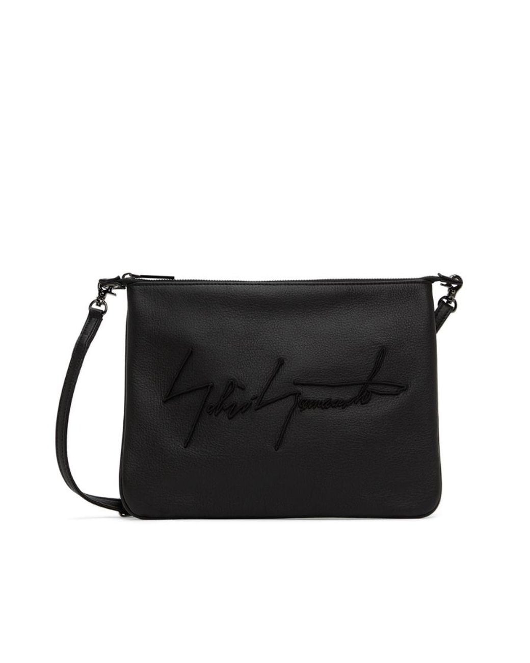 Yohji Yamamoto Black Discord Logo Embroidered Zipped Shoulder Bag for men