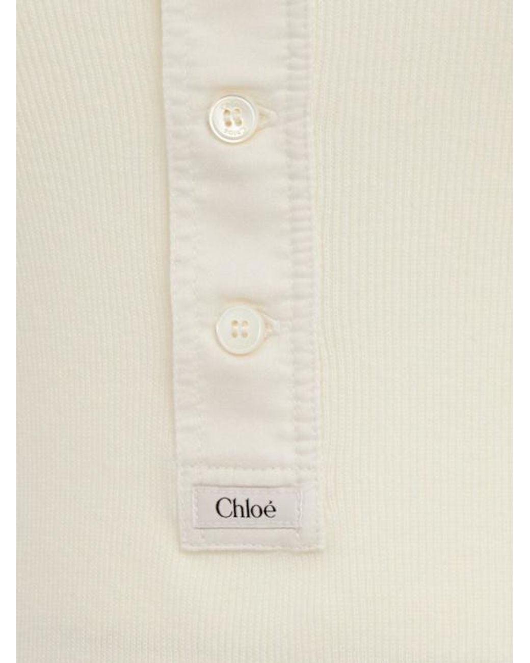 Chloé White Ribbed Cotton Jersey Long Sleeve Top