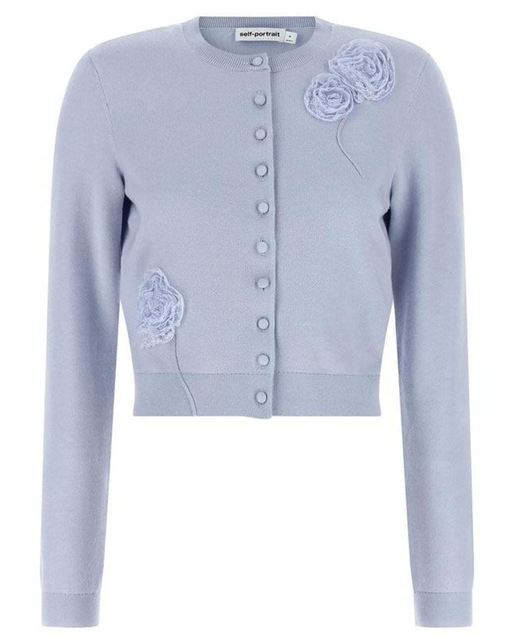 Self-Portrait Blue Floral Appliqué Cropped Cardigan