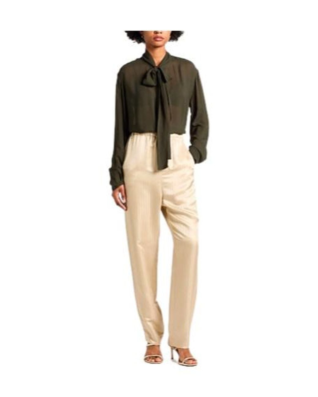 Saint Laurent Natural Striped Waist-Cinching Trousers