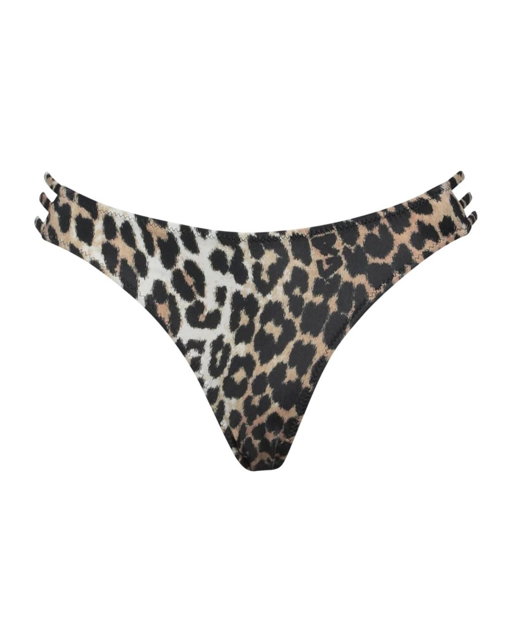Ganni Black Leopardprint Stretch Bikini Bottom