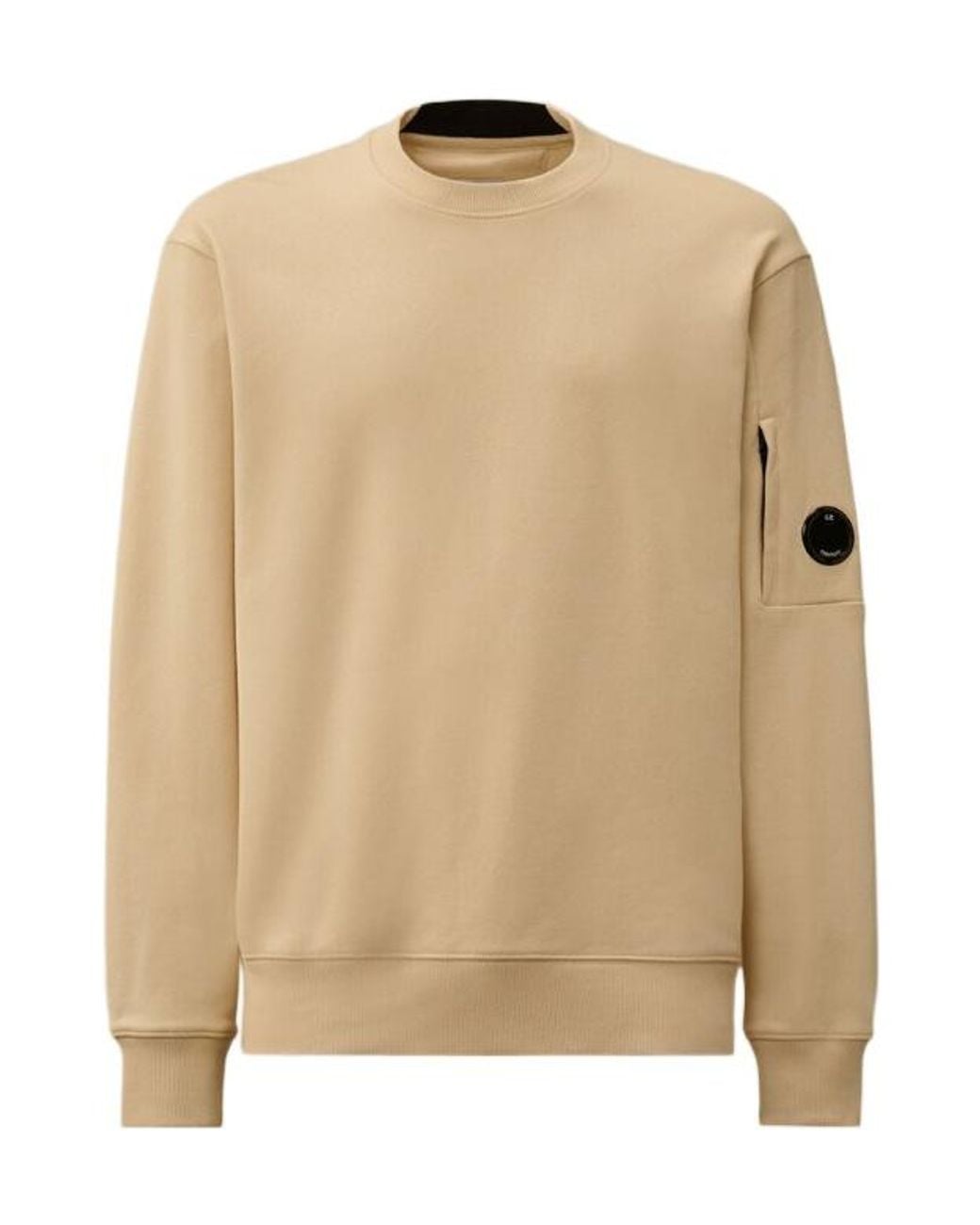C P Company Natural Diagonal Raised Fleece Crewneck Lens Sweatshirt for men