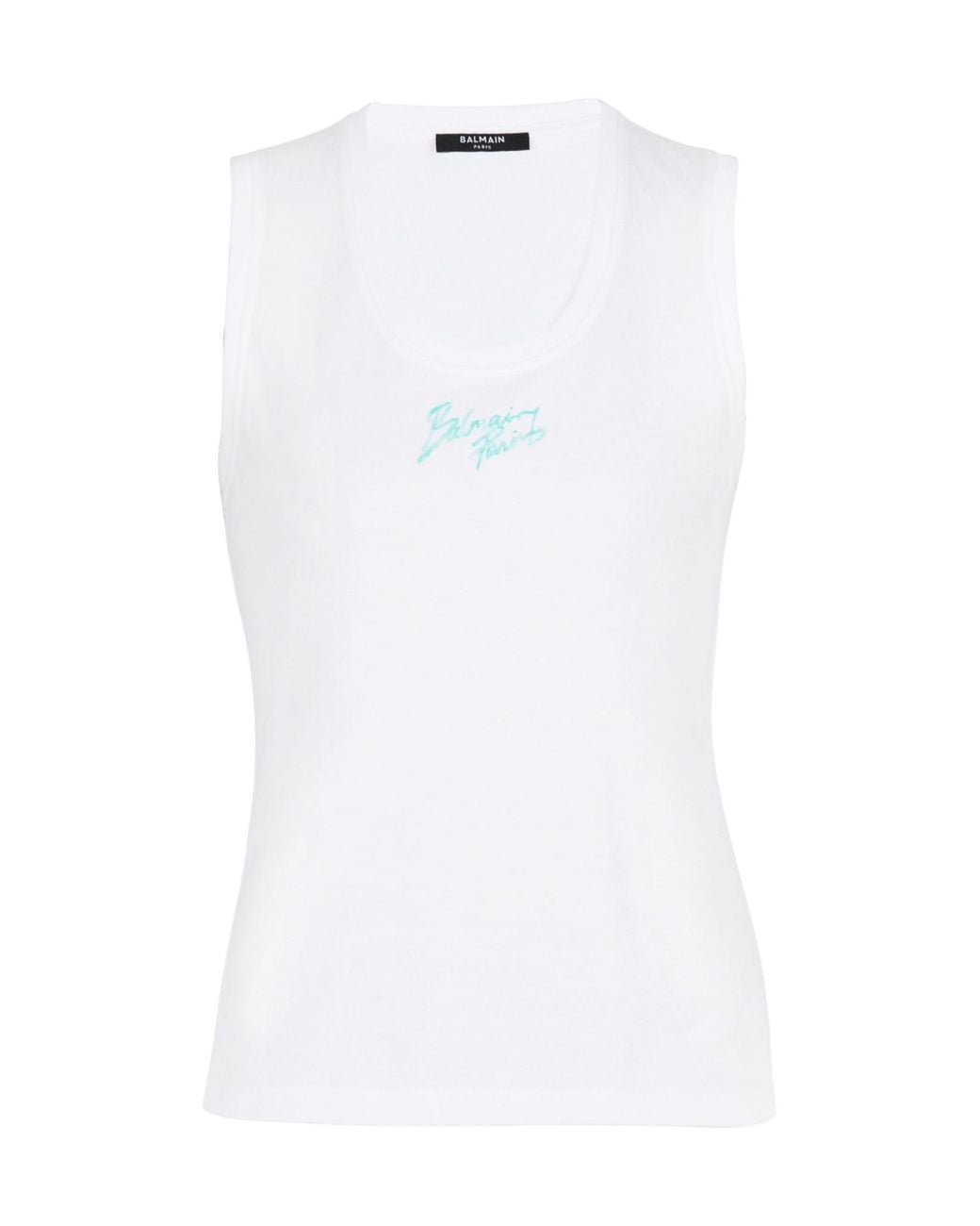 Balmain White Brushed Logo Printed Relaxed Tank Top