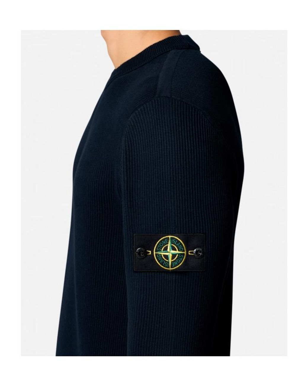 Stone Island Blue Logo Patch Crewneck Sweatshirt for men