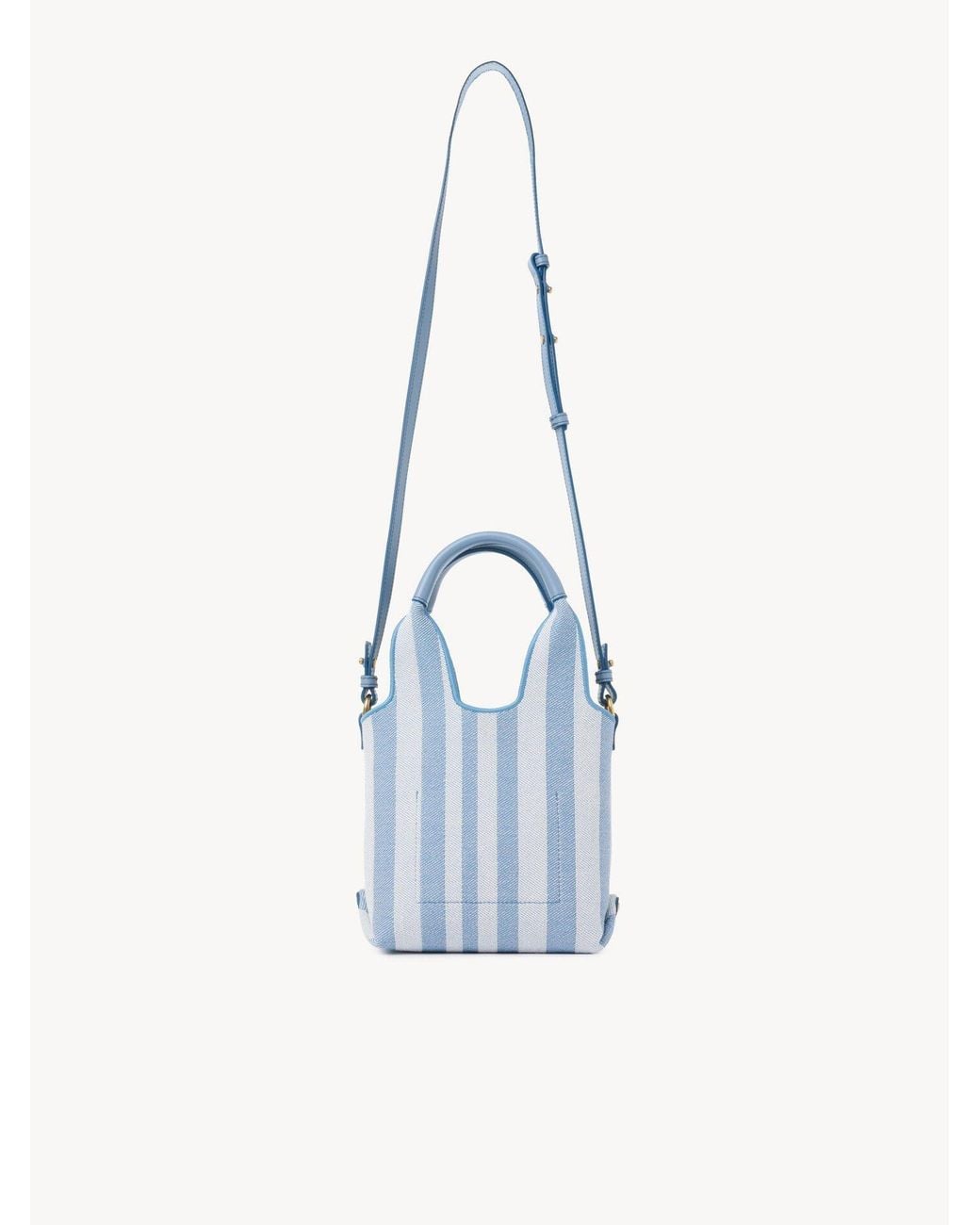 Chloé Blue Chloé Striped Logo Detailed Tote Bag