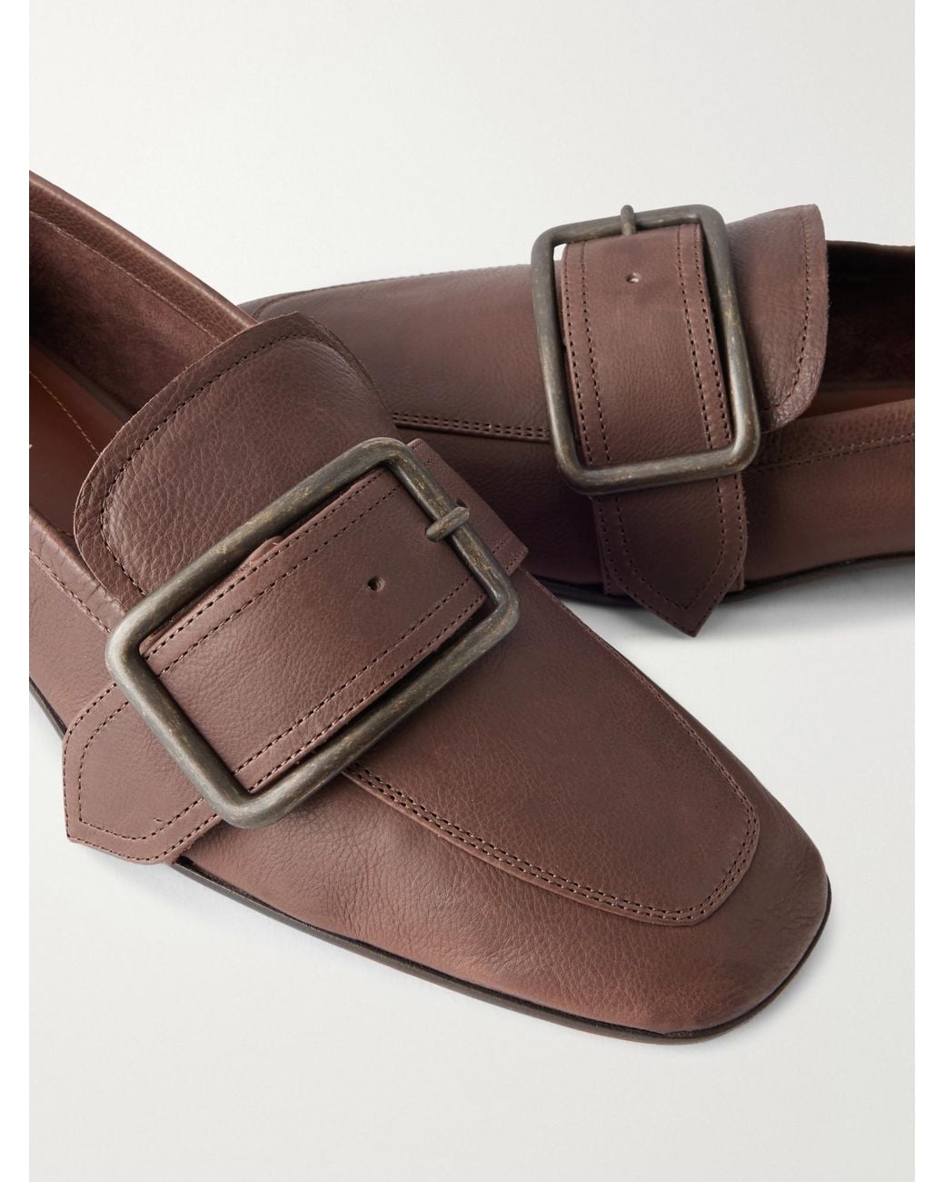 Dries Van Noten Brown Buckle-Detailed Leather Loafers