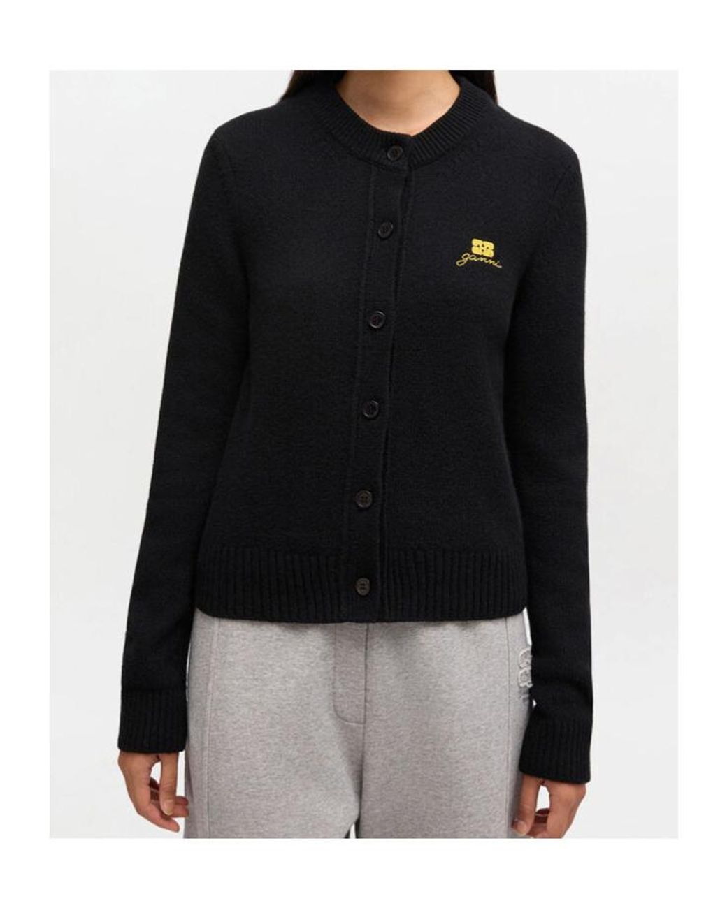 Ganni Black Wool Mix Cardigan