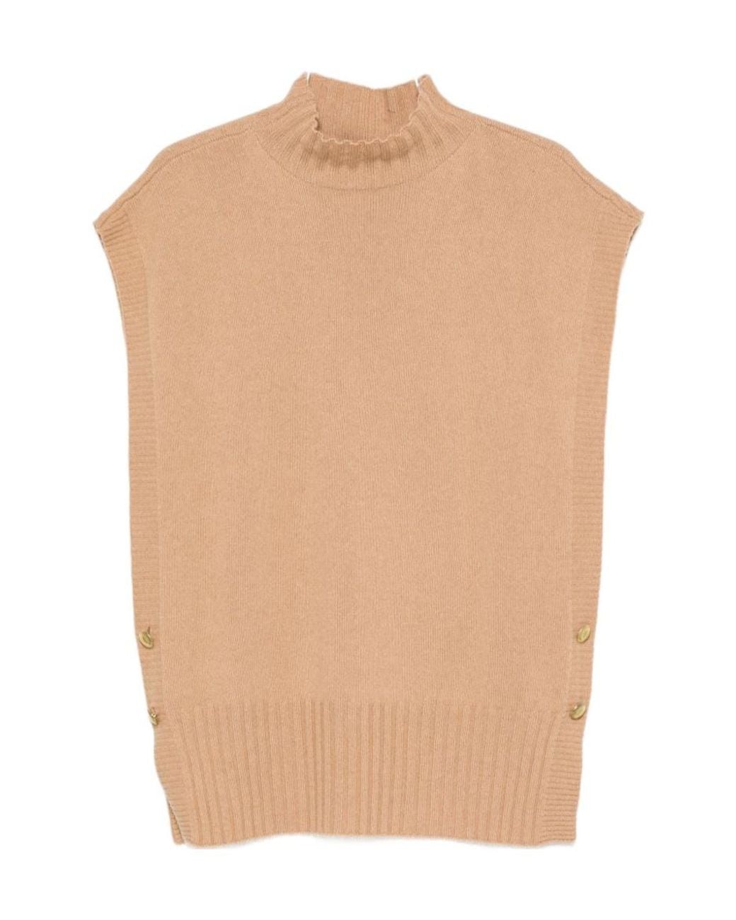 Twinset Natural Button-Detail High-Neck Knitted Vest