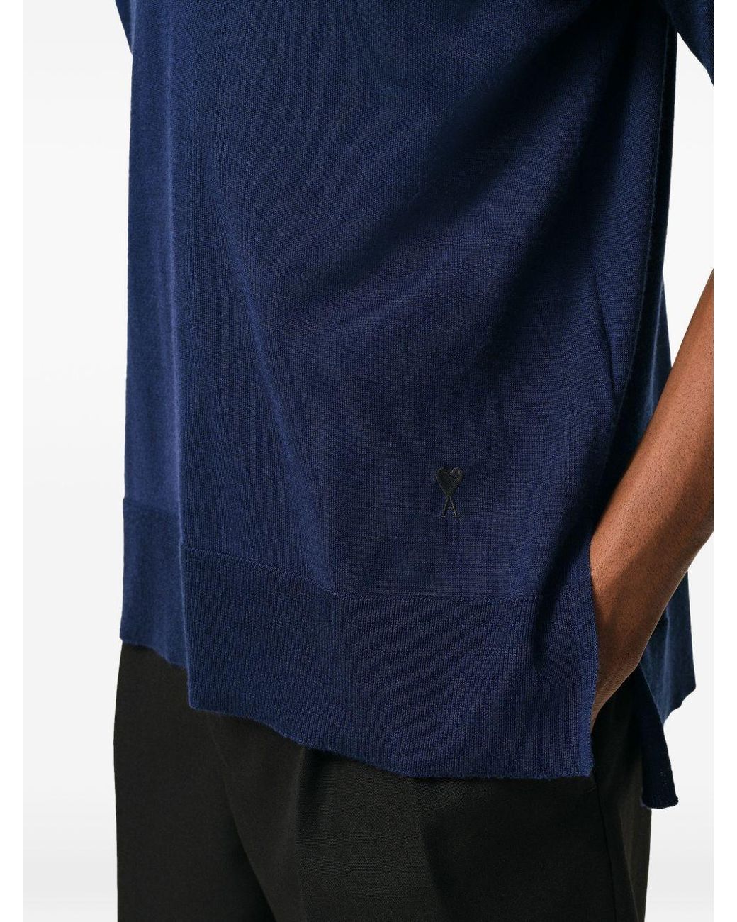 AMI Blue Ami Ami De Coeur Short-Sleeved Polo Shirt for men