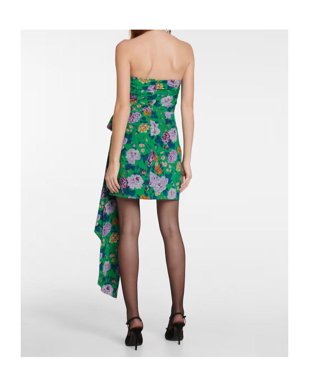 Alessandra Rich Green Floral Silk Bustier Minidress