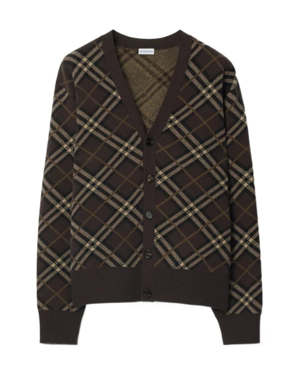 Burberry Black Checked V-Neck Knitted Cardigan for men