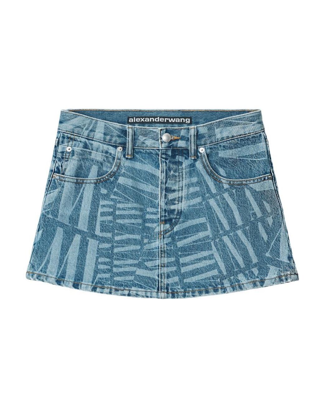 Alexander Wang Blue Logo-Print Mini Denim Skirt