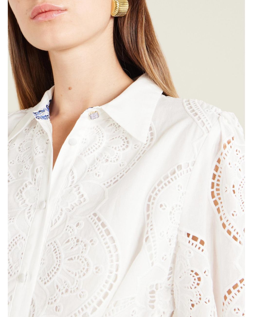 Camilla White Tie-Detailed Broderie Anglaise Cotton Midi Shirt Dress