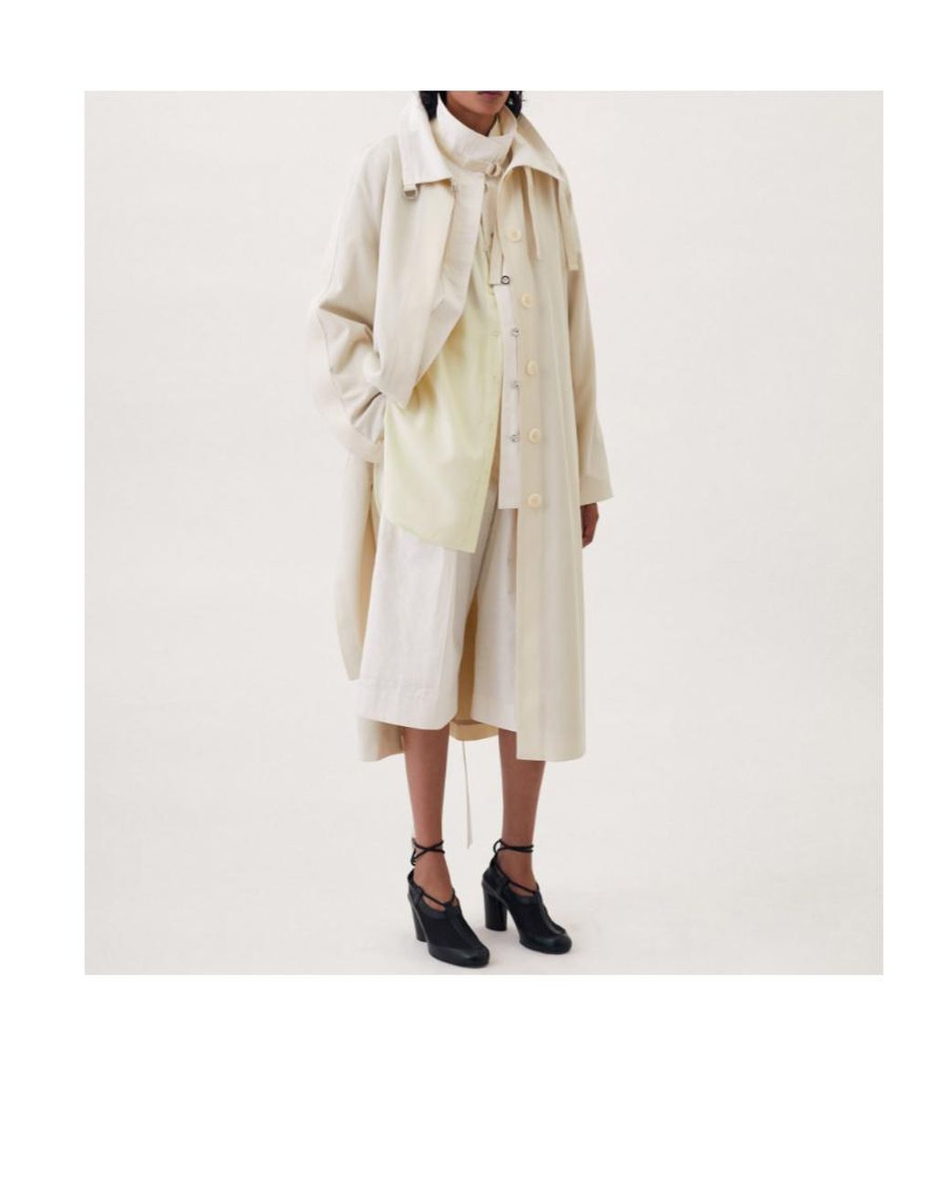 Lemaire White Funnel-Neck Side-Slit Wool Coat