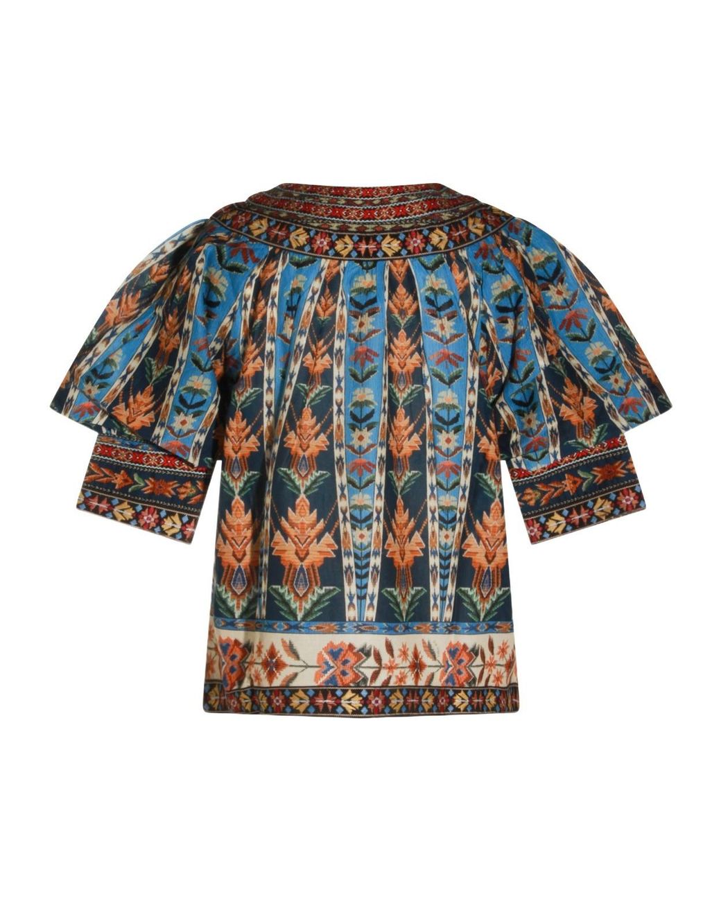 Farm Rio Blue Dress Embroidered Tapestry With Short Sleeves And Embroidery