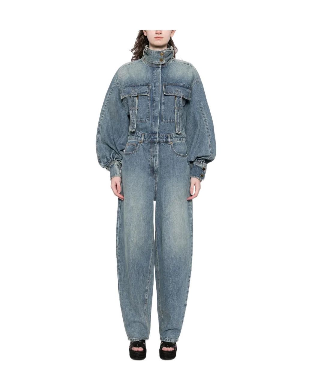 Zimmermann Blue Illustration Long-Sleeved Denim Jumpsuit