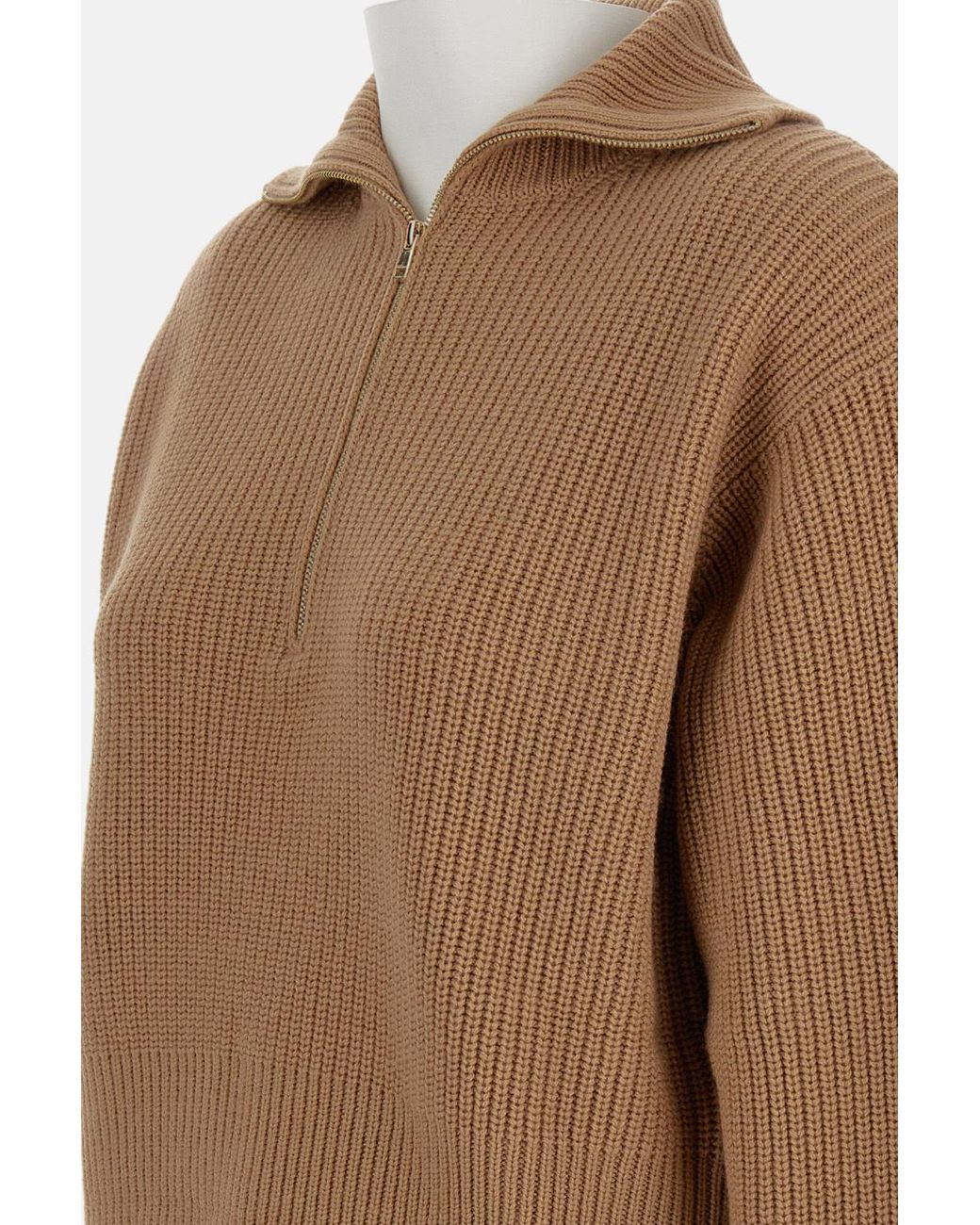 Max Mara Brown Half-Zip Ribbed Knitted Sweater