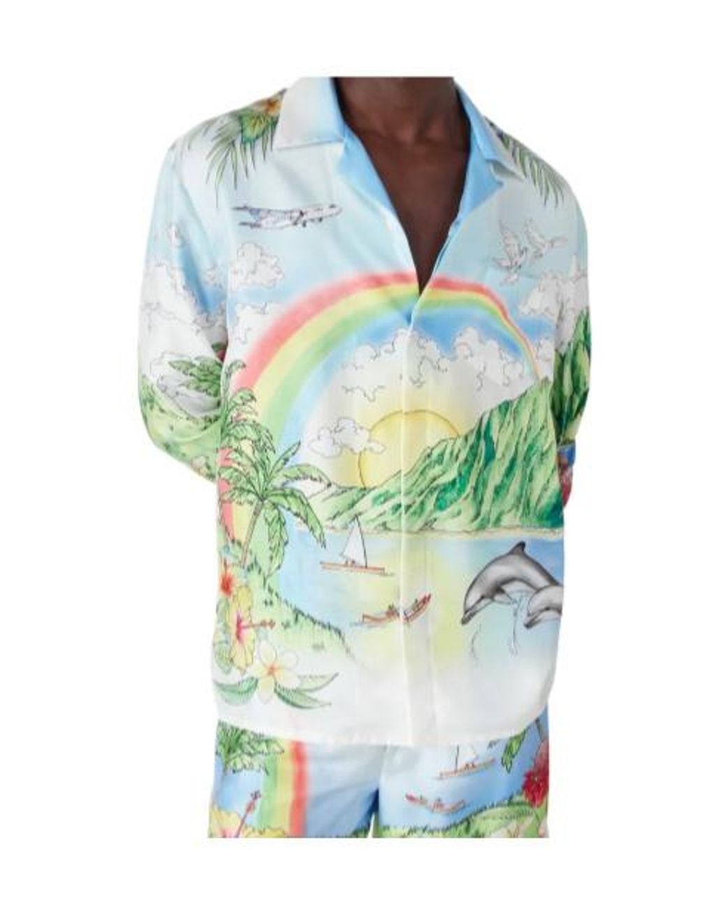 Casablanca Blue Aloha Long Sleeve Silk Shirt for men