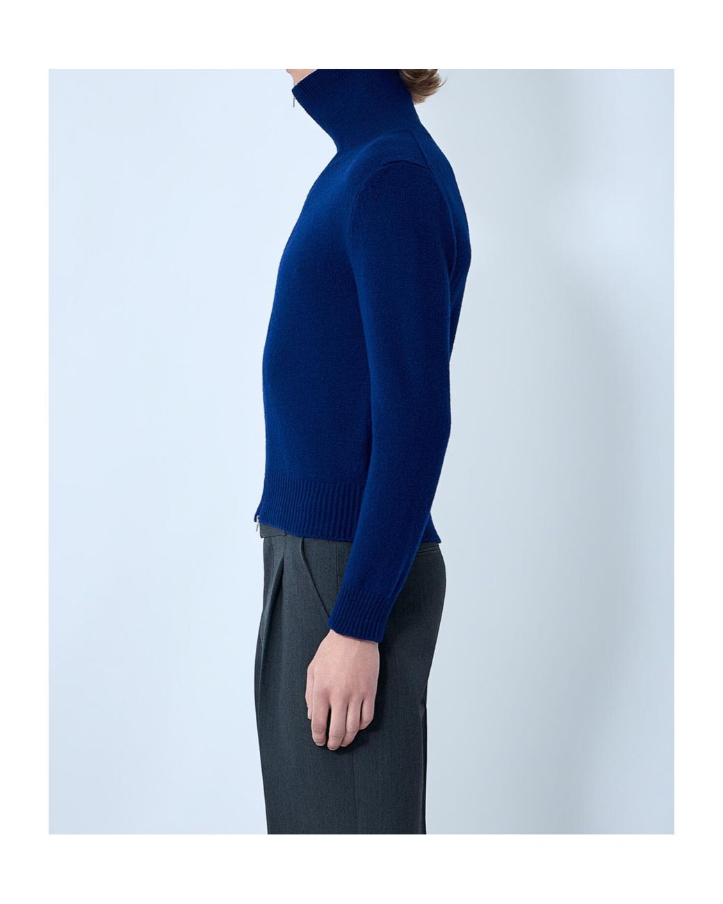 Jil Sander Blue Zip-Up High Neck Cardigan for men