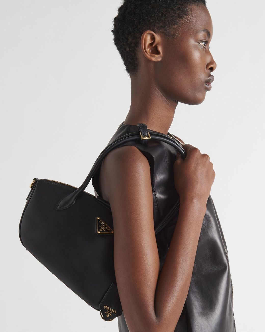 Prada Black Logo Plaque Tote Bag