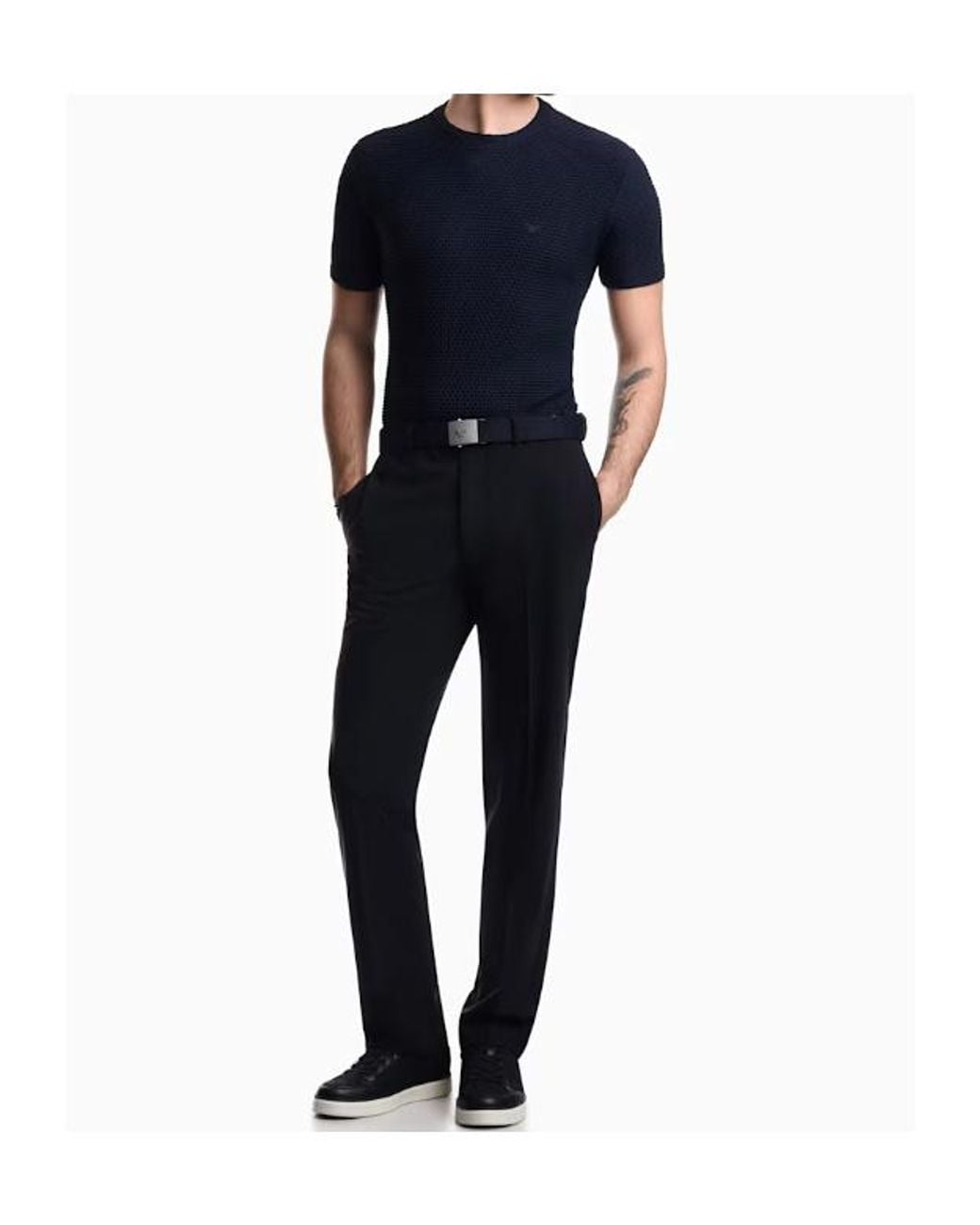 Emporio Armani Blue Waffle-Knit T-Shirt for men
