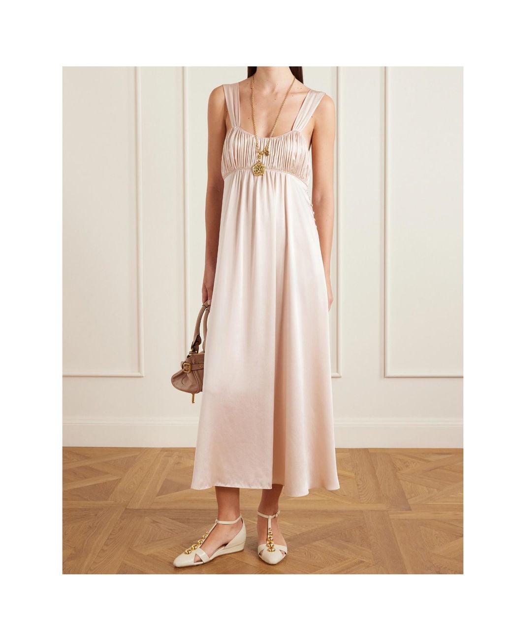 Chloé White Chloé Spaghetti Strap Satin Dress