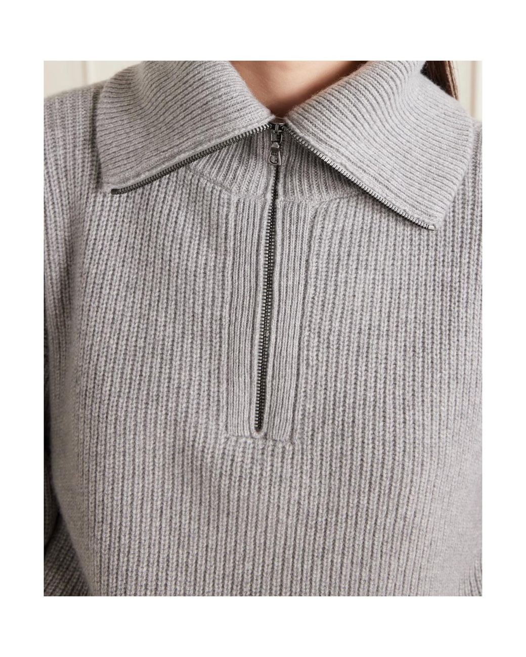 The Elder Statesman Gray Runyon Ribbed Cashmere Turtleneck Half-Zip Sweater