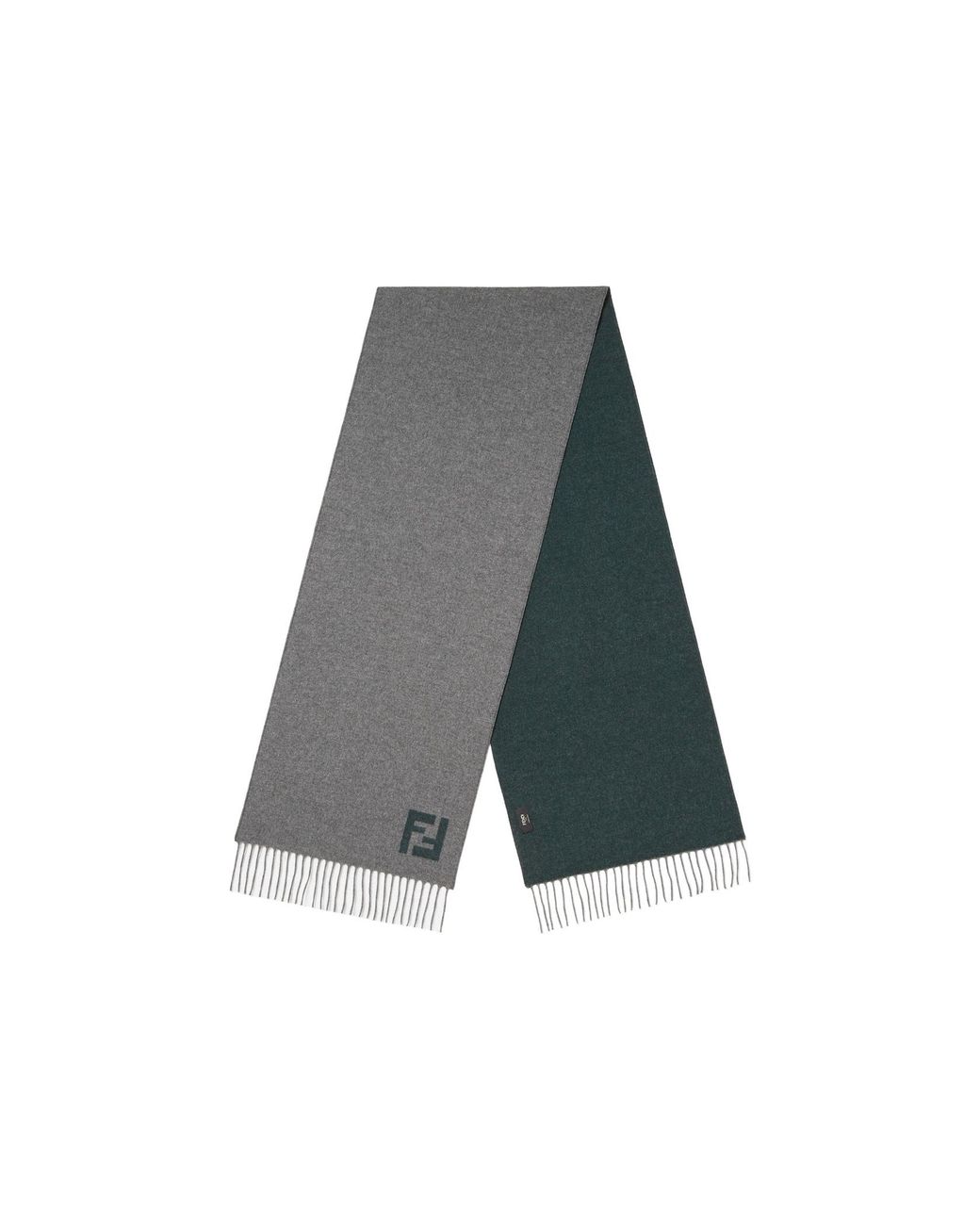 Fendi Gray Ff Motif Fringed-Edge Scarf for men