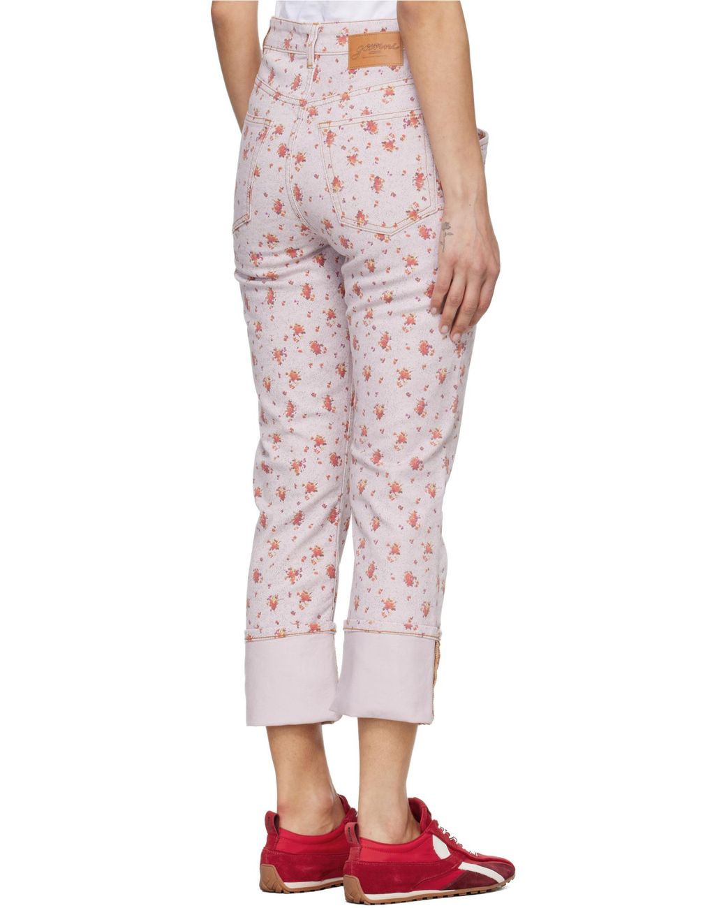 Ganni White Floral Turn-Up Capri Jeans