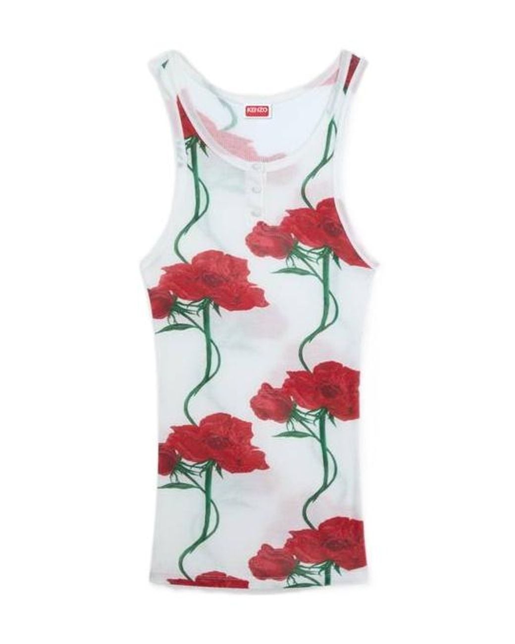 KENZO White Floral Print Tank Top