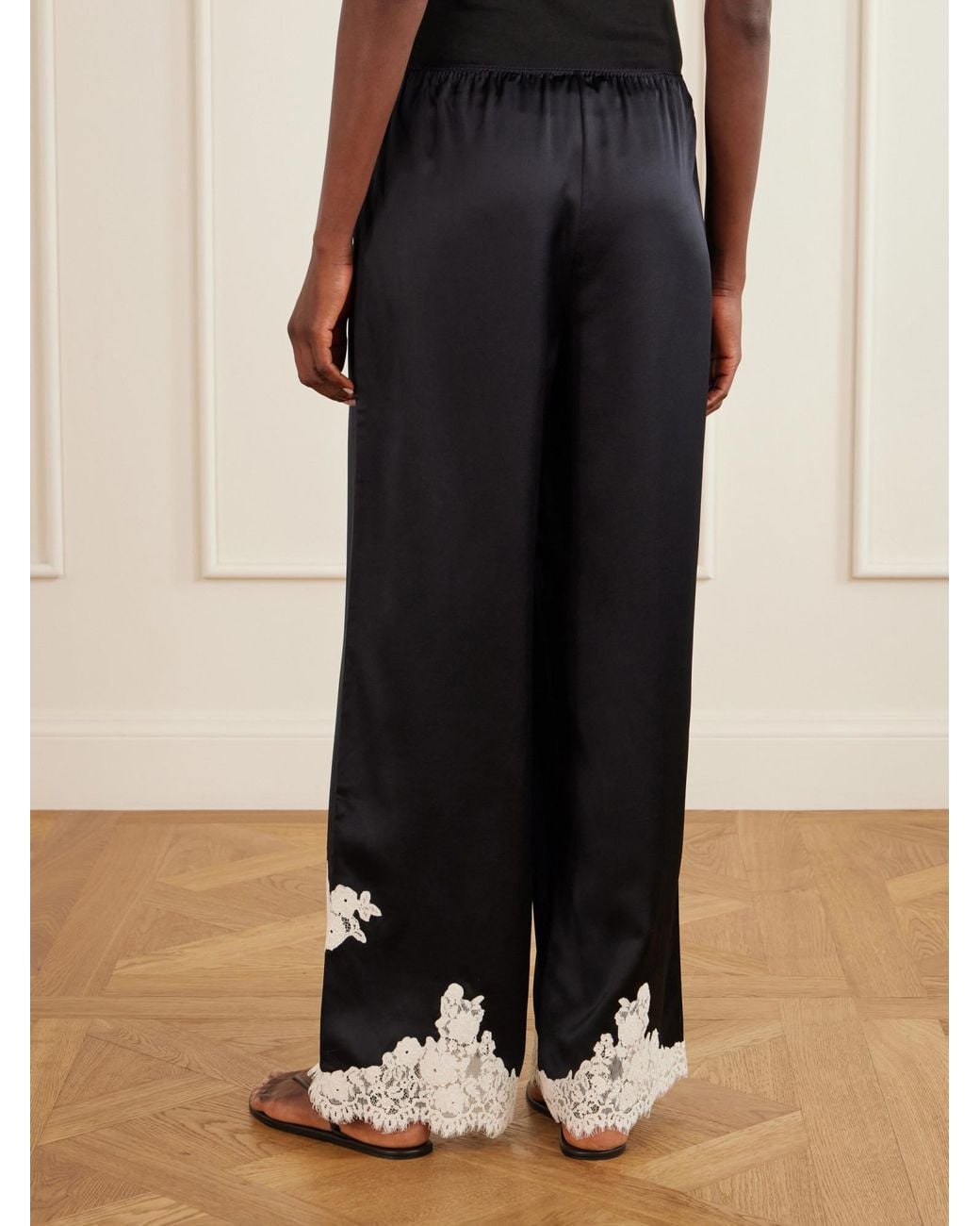 Doen Blue Silk Trousers With Lace Trim