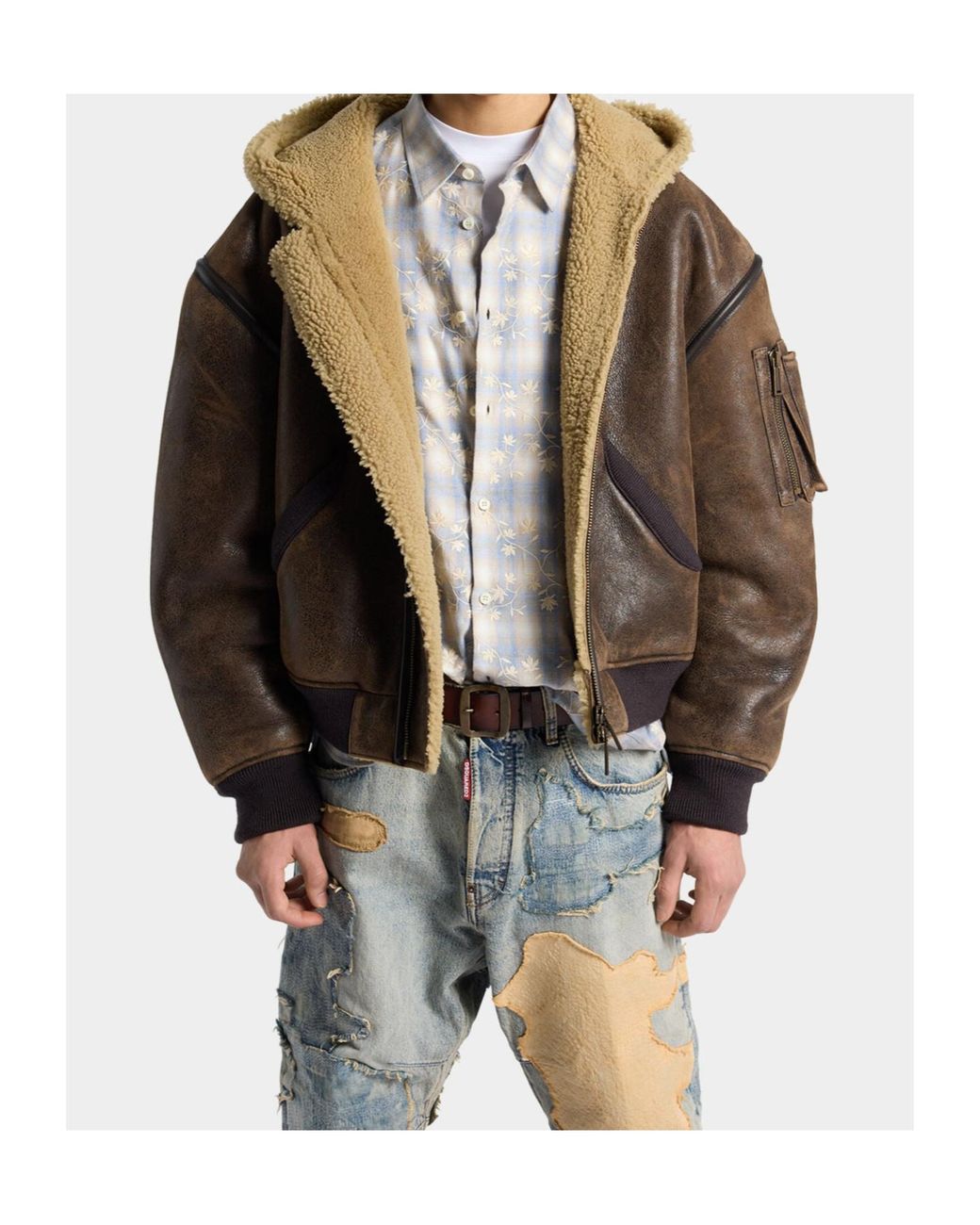 DSquared² Brown Shearling-Lined Hooded Jacket for men