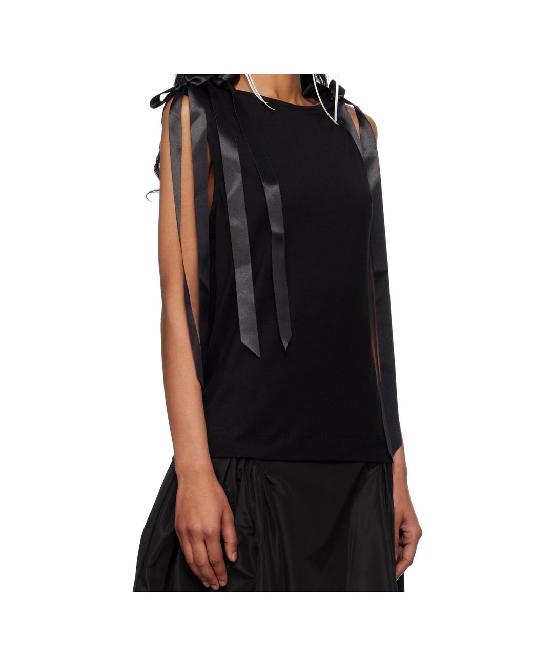 Simone Rocha Black Bow Ribbon Tail Tank Top