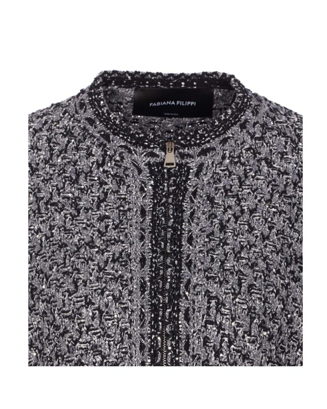 Fabiana Filippi Gray Denim Effect Sequin Tweed Jacket